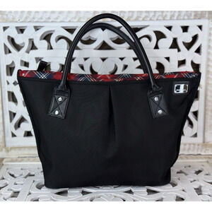 KINLOCH ANDERSON Black Nylon w/ Scotland Plaid Trim Tote Tartan Bag Travel Work